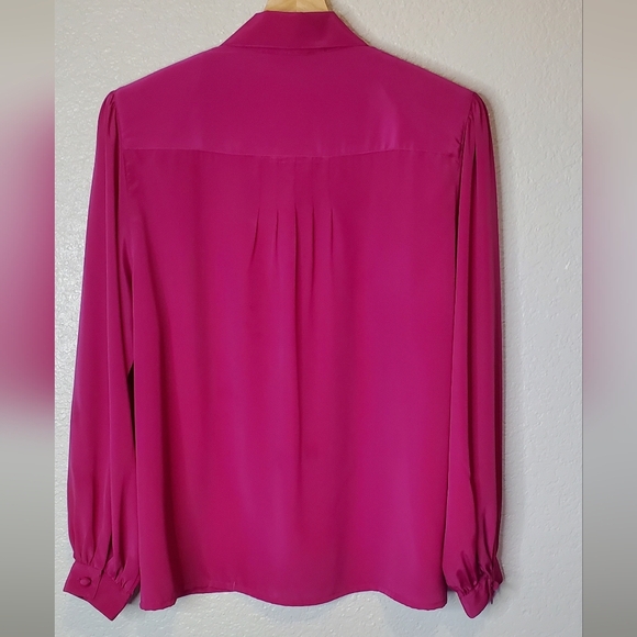 💚5/$25 Josephine Fuchsia Pink Long Sleeve Sheen Blouse Size 6 Vintage 80s - Picture 6 of 6
